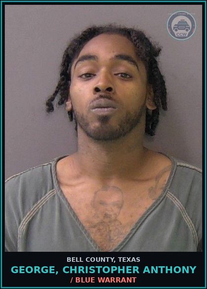 CCW arrest card for GEORGE, CHRISTOPHER ANTHONY in Bell County: / BLUE WARRANT