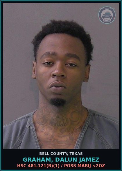 CCW arrest card for GRAHAM, DALUN JAMEZ in Bell County: HSC 481.121(b)(1) / POSS MARIJ <2OZ