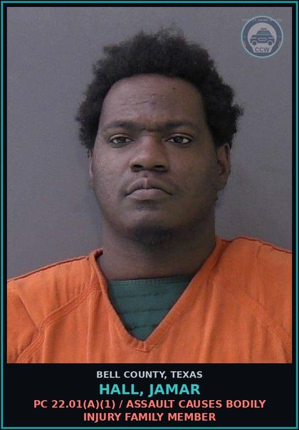 CCW arrest card for HALL, JAMAR in Bell County: PC 22.01(a)(1) / ASSAULT CAUSES BODILY INJURY FAMILY MEMBER