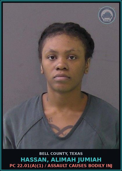 CCW arrest card for HASSAN, ALIMAH JUMIAH in Bell County: PC 22.01(a)(1) / ASSAULT CAUSES BODILY INJ