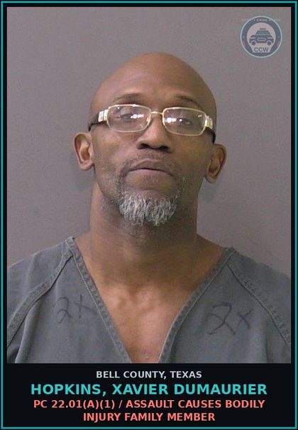 CCW arrest card for HOPKINS, XAVIER DUMAURIER in Bell County: PC 20.02 / UNLAWFUL RESTRAINT