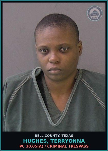 CCW arrest card for HUGHES, TERRYONNA in Bell County: PC 30.05(a) / CRIMINAL TRESPASS