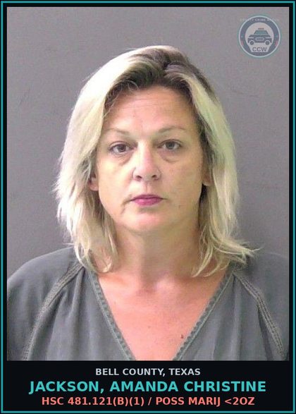 CCW arrest card for JACKSON, AMANDA CHRISTINE in Bell County: HSC 481.121(b)(1) / POSS MARIJ <2OZ