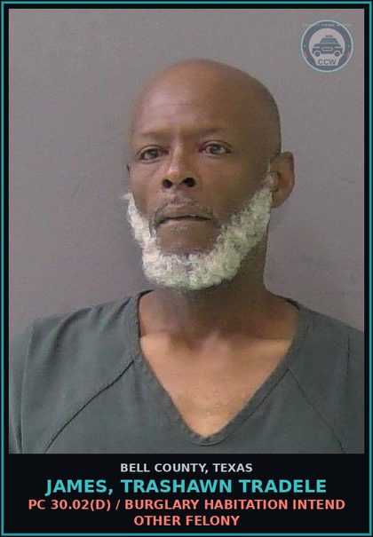 CCW arrest card for JAMES, TRASHAWN TRADELE in Bell County: PC 22.01(b)(2)(B) / ASSAULT FAM/HOUSE MEM IMPEDE BREATH/CIRCULAT