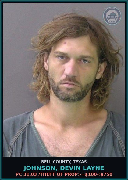 CCW arrest card for JOHNSON, DEVIN LAYNE in Bell County: / BLUE WARRANT