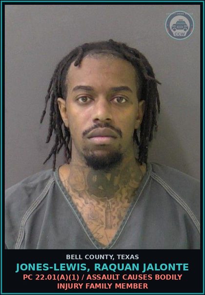 CCW arrest card for JONES-LEWIS, RAQUAN JALONTE in Bell County: / BLUE WARRANT