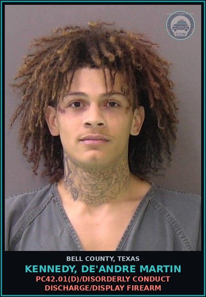 CCW arrest card for KENNEDY, DE'ANDRE MARTIN in Bell County: / BLUE WARRANT