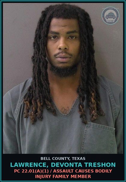 CCW arrest card for LAWRENCE, DEVONTA TRESHON in Bell County: PC 20.02 / UNLAWFUL RESTRAINT