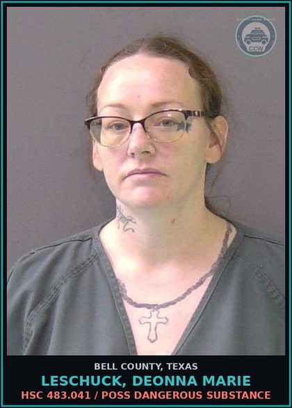 CCW arrest card for LESCHUCK, DEONNA MARIE in Bell County: HSC 483.041 / POSS DANGEROUS DRUG