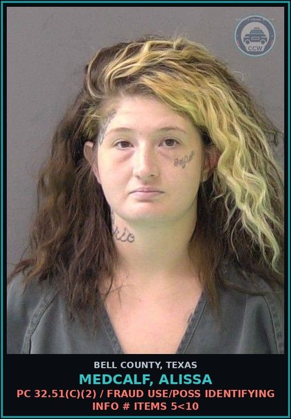 CCW arrest card for MEDCALF, ALISSA in Bell County: PC 30.05(a) / CRIMINAL TRESPASS