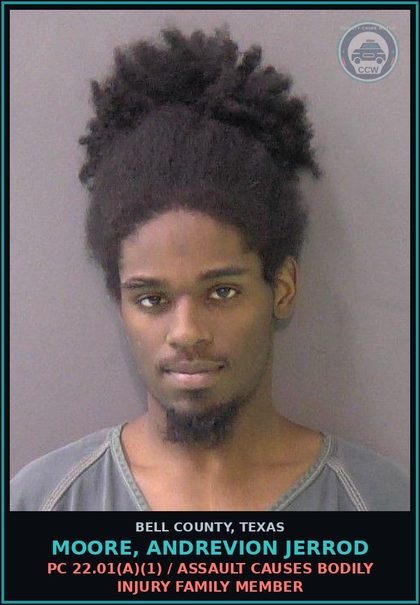 CCW arrest card for MOORE, ANDREVION JERROD in Bell County: PC 38.04(b) / EVADING ARREST DETENTION