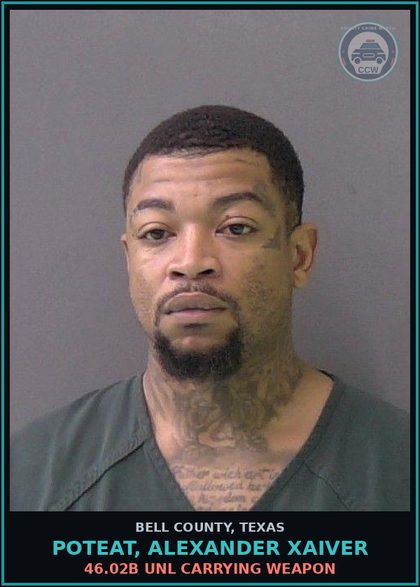 CCW arrest card for POTEAT, ALEXANDER XAIVER in Bell County: PC 38.04(b)(2)(A) / EVADING ARREST DET W/VEH