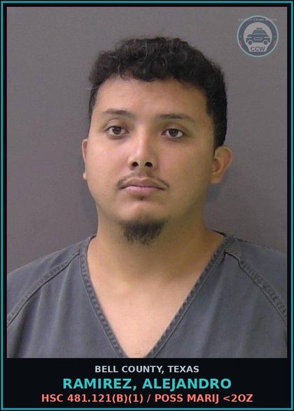 CCW arrest card for RAMIREZ, ALEJANDRO in Bell County: HSC 481.121(b)(1) / POSS MARIJ <2OZ