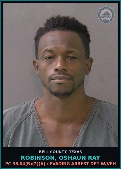 CCW arrest card for ROBINSON, OSHAUN RAY in Bell County: PC 38.04(b)(2)(A) / EVADING ARREST DET W/VEH