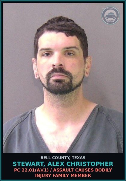 CCW arrest card for STEWART, ALEX CHRISTOPHER in Bell County: / BLUE WARRANT