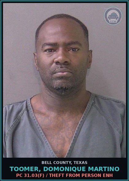 CCW arrest card for TOOMER, DOMONIQUE MARTINO in Bell County: PC 38.02(d)(2) / FAIL TO IDENTIFY FUGITIVE INTENT GIVE FALSE IN