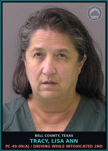 CCW arrest card for TRACY, LISA ANN in Bell County: PC 49.09(a) / DRIVING WHILE INTOXICATED 2ND
