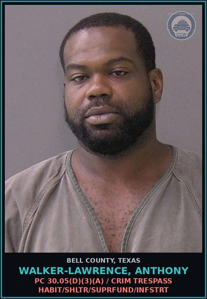 CCW arrest card for WALKER-LAWRENCE, ANTHONY in Bell County: PC 28.03 / CRIMINAL MISCHIEF >=$100<$750
