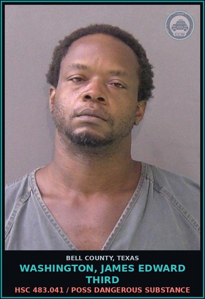 CCW arrest card for WASHINGTON, JAMES EDWARD THIRD in Bell County: HSC 483.041 / POSS DANGEROUS DRUG