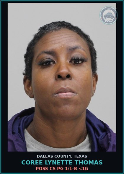 CCW arrest card for COREE LYNETTE THOMAS in Dallas County: POSS CS PG 1/1-B <1G