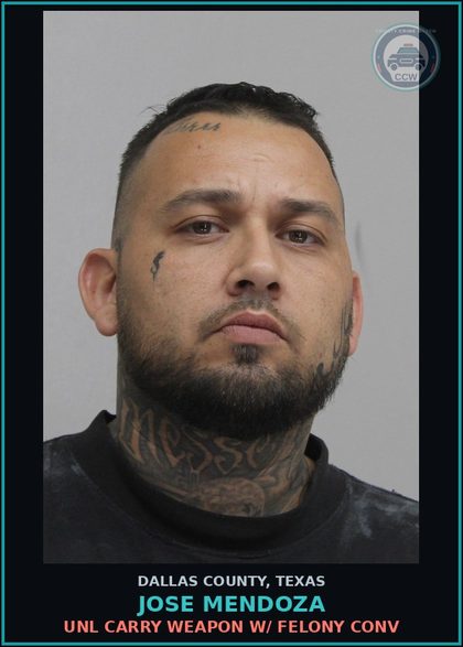 CCW arrest card for JOSE MENDOZA in Dallas County: MAN DEL CS PG 1 >=4G<200G