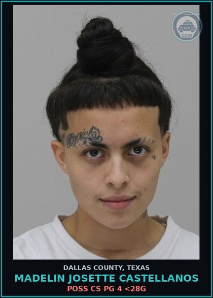 CCW arrest card for MADELIN JOSETTE CASTELLANOS in Dallas County: MAN DEL CS PG 1-B >=4G<200G