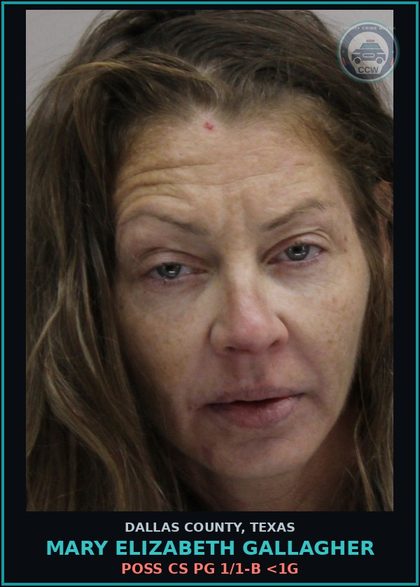 CCW arrest card for MARY ELIZABETH GALLAGHER in Dallas County: POSS CS PG 1/1-B <1G
