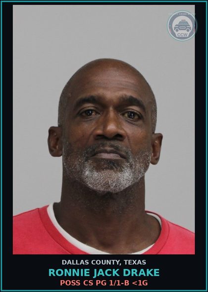 CCW arrest card for RONNIE JACK DRAKE in Dallas County: POSS CS PG 1/1-B <1G