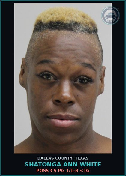CCW arrest card for SHATONGA ANN WHITE in Dallas County: POSS CS PG 1/1-B <1G