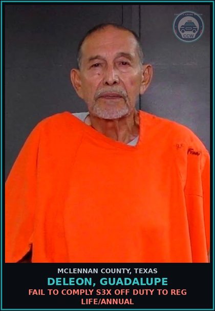 CCW arrest card for DELEON, GUADALUPE in McLennan County: FAIL TO COMPLY s3x OFF DUTY TO REG LIFE/ANNUAL