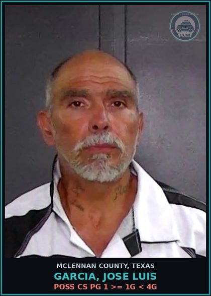 CCW arrest card for GARCIA, JOSE LUIS in McLennan County: FAIL TO APPEAR-WRNT