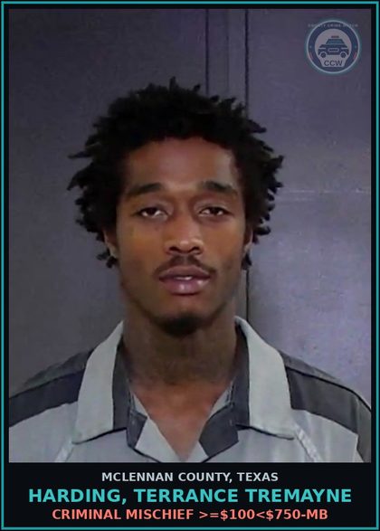 CCW arrest card for HARDING, TERRANCE TREMAYNE in McLennan County: CRIMINAL MISCHIEF >=$100<$750-MB