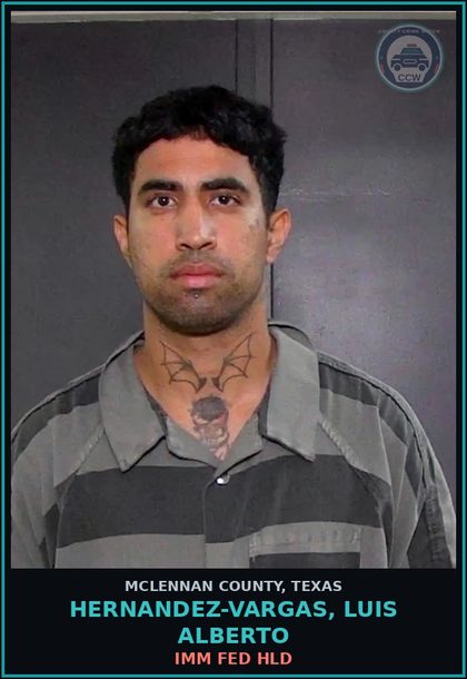 CCW arrest card for HERNANDEZ-VARGAS, LUIS ALBERTO in McLennan County: IMMIGRATION DETAINER