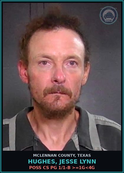 CCW arrest card for HUGHES, JESSE LYNN in McLennan County: WPD CLASS C X1