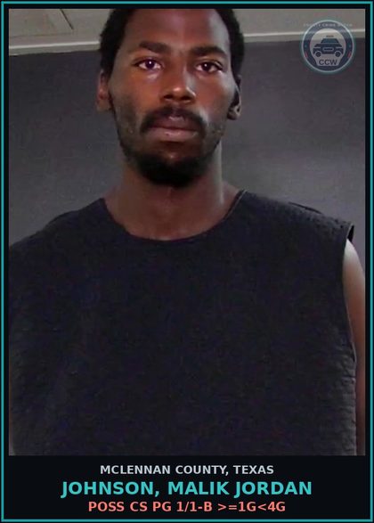 CCW arrest card for JOHNSON, MALIK JORDAN in McLennan County: WPD CLASS C X 5