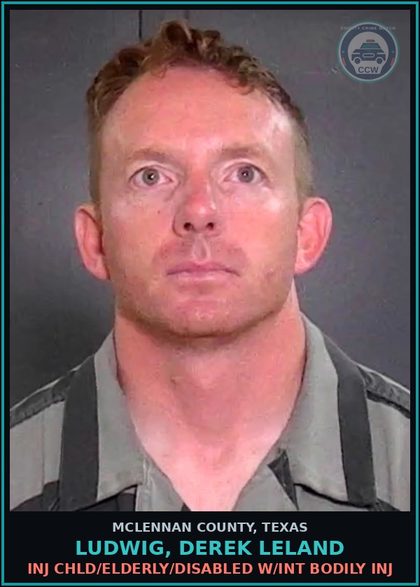 CCW arrest card for Ludwig, Derek Leland in McLennan County: INJ chld/ELDERLY/DISABLED W/INT BODILY INJ