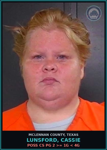 CCW arrest card for LUNSFORD, CASSIE in McLennan County: POSS CS PG 2 >= 1G < 4G