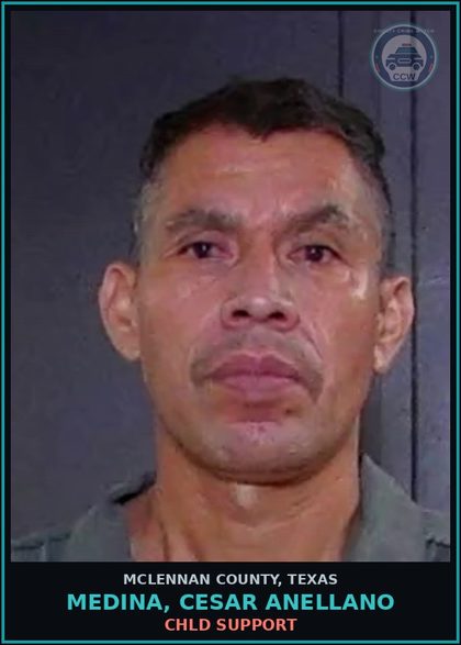 CCW arrest card for MEDINA, CESAR ANELLANO in McLennan County: chld SUPPORT