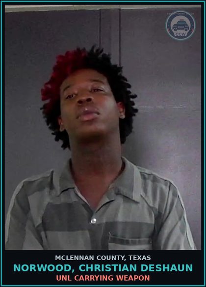 CCW arrest card for NORWOOD, CHRISTIAN DESHAUN in McLennan County: WPD CLASS C X1