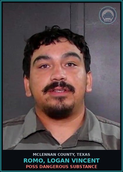 CCW arrest card for ROMO, LOGAN VINCENT in McLennan County: DANGEROUS DRUG-O/C