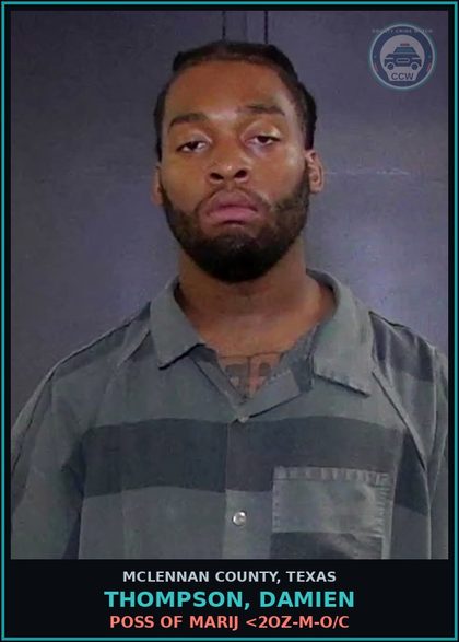CCW arrest card for THOMPSON, DAMIEN in McLennan County: POSS OF MARIJ <2OZ-M-O/C