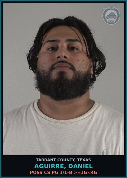 CCW arrest card for Aguirre, Daniel in Tarrant County: ENGAGING IN ORGANIZED CRIMINAL ACTIVITY