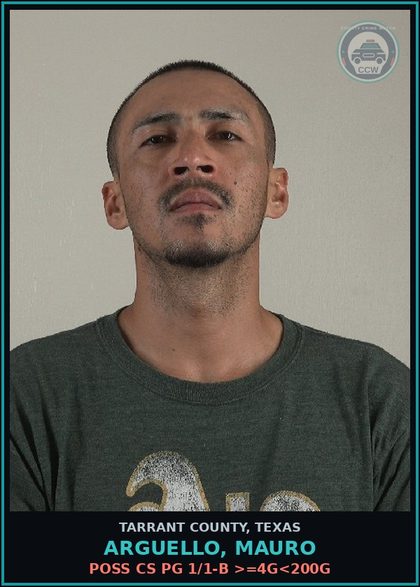 CCW arrest card for Arguello, Mauro in Tarrant County: EVADING ARREST DETENTION