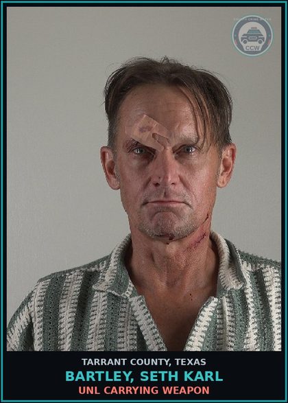 CCW arrest card for Bartley, Seth Karl in Tarrant County: POSS CS PG 1/1-B >=1G<4G