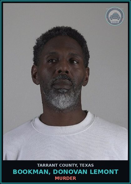 CCW arrest card for Bookman, Donovan Lemont in Tarrant County: MAN DEL CS PG 1 >=4G<200G