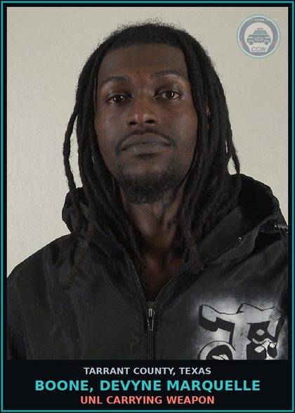 CCW arrest card for Boone, Devyne Marquelle in Tarrant County: POSS MARIJ <2OZ