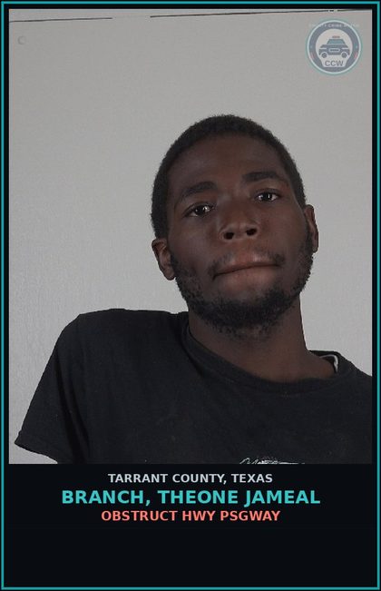 CCW arrest card for Branch, Theone Jameal in Tarrant County: INTERFER W/PUBLIC DUTIES