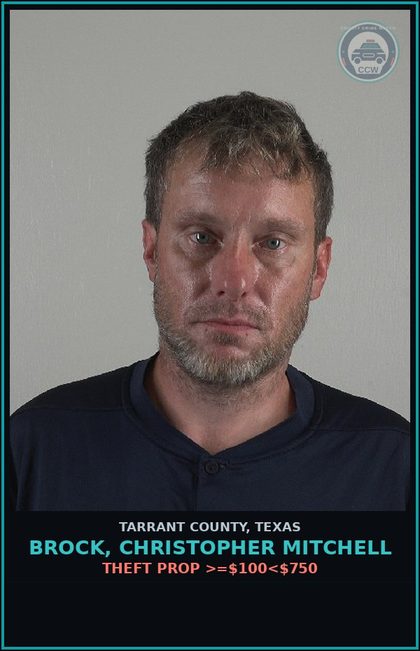CCW arrest card for Brock, Christopher Mitchell in Tarrant County: FUGITIVE