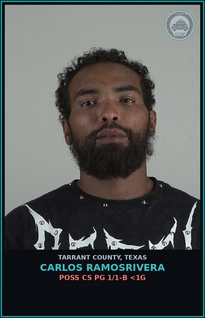 CCW arrest card for Carlos Ramosrivera in Tarrant County: POSS CS PG 1/1-B <1G