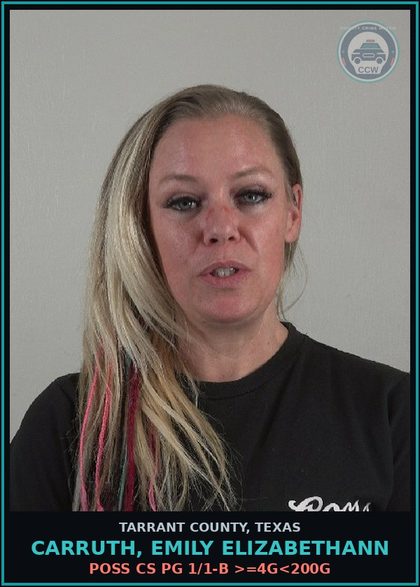 CCW arrest card for Carruth, Emily Elizabethann in Tarrant County: IMPERSONATE PUBLIC SERVANT